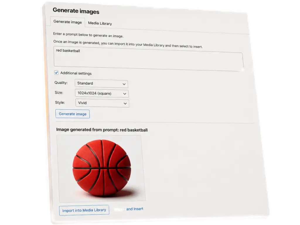 Stylized screenshot of ClassifAI's generate images features in the WordPress editor.