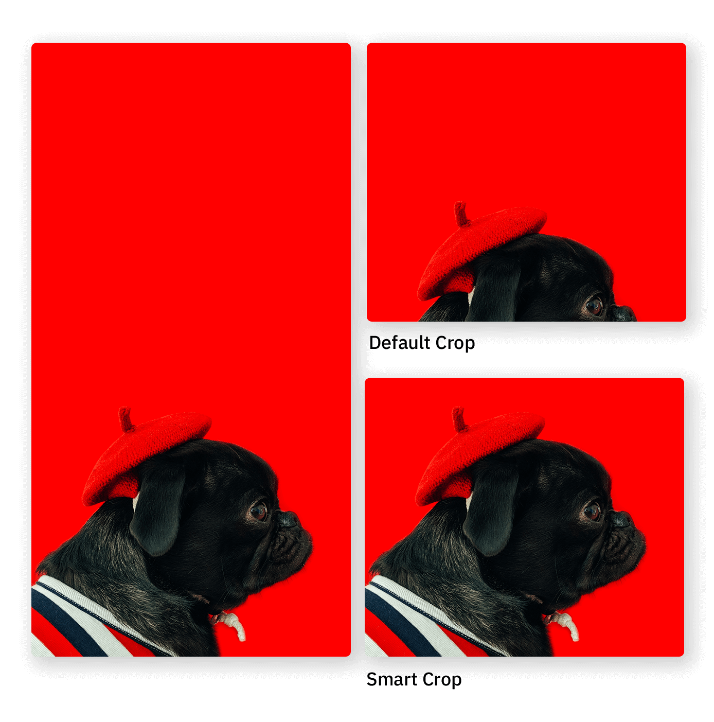 Side-by-side comparison of default centre-crop versus Azure smart focal-point crop on the same image.
